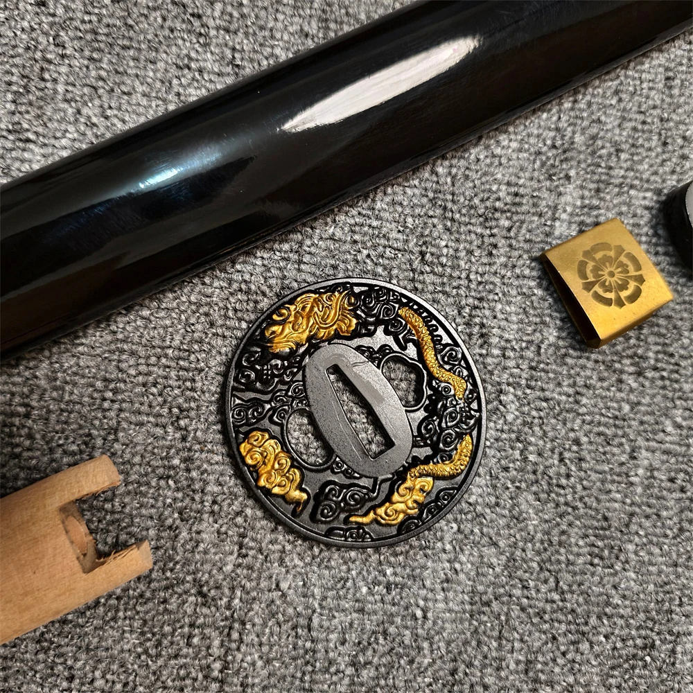 A Set Good Wooden Tsuka Handle Tsuba Handguard Brass Habaki Seppa Hardwood Sheath For Real Samurai Katana Wakizashi Sword Fittin - view 4