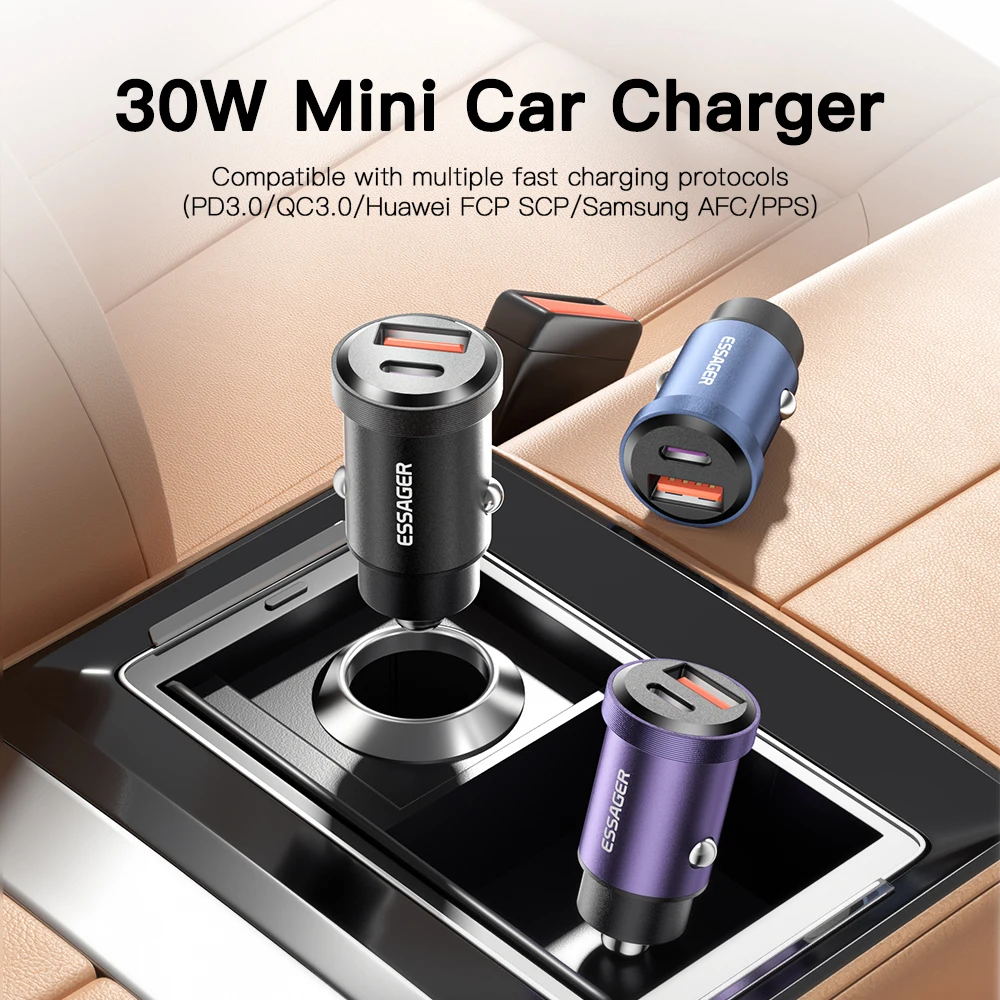 Essager USB C Car Charger Fast Charging For Xiaomi iPhone 12 13 Oneplus Huawei Poco3 Samsung 30W TypeC Lighter Car Phone Charger
