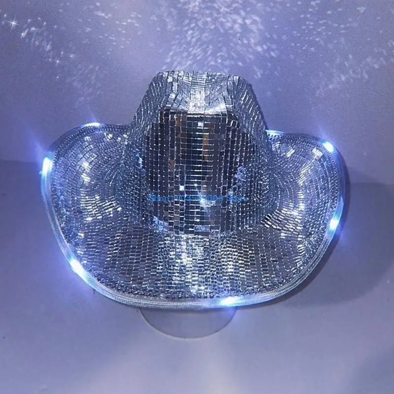 400A Disco Balls Hat Mirror Hat DJHat Glitter Mirror Disco Cowboy Hat Disco