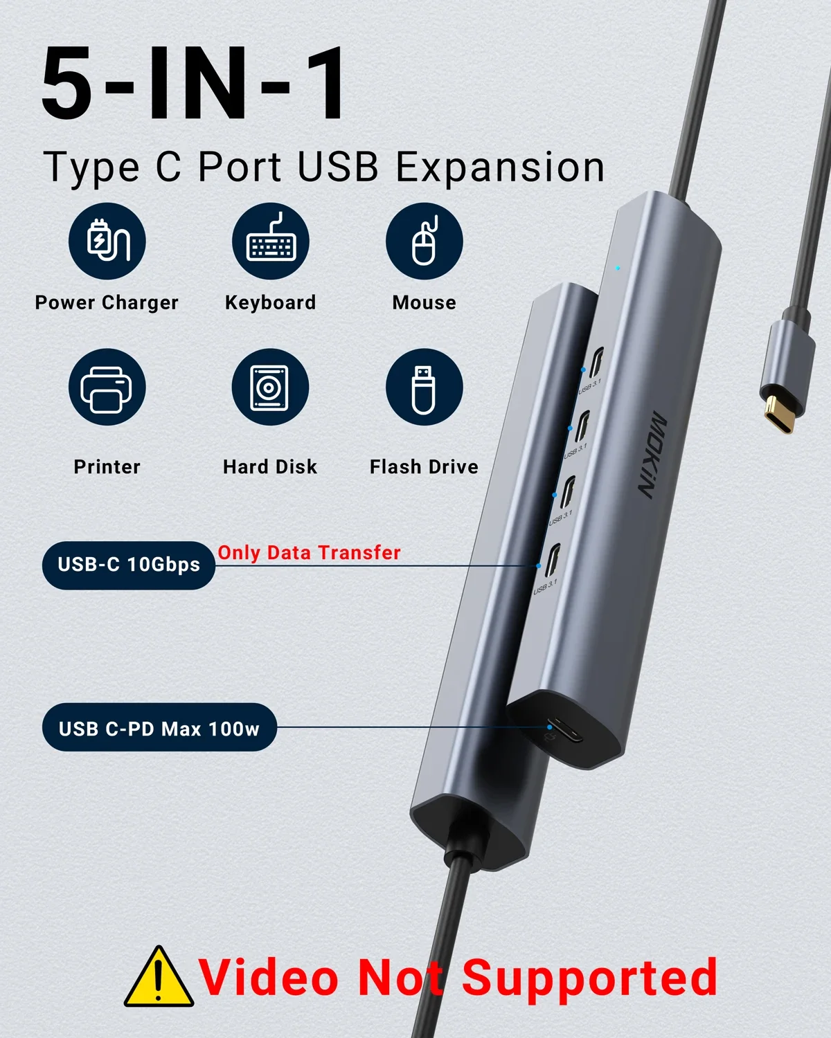 MOKiN 4 Ports 10Gbps USB 3.1 C Splitter USB C Hub Multiport Adapter pd 100w charging For MacBook Pro/Air iPad Phone Surface Pro