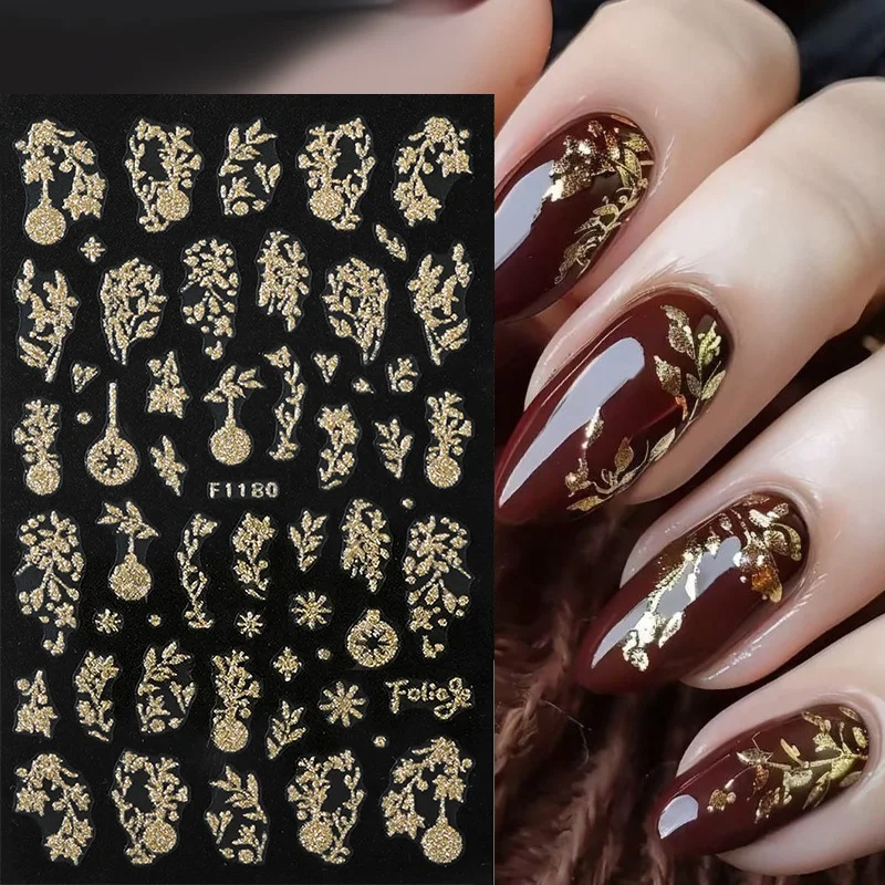 1pc 3D Oro Glitter Adesivi Per Unghie Di Natale Lucido Fiocco di Neve Albero di Natale Cursori Autoadesivi Inverno Capodanno Unghie artistiche adesivi