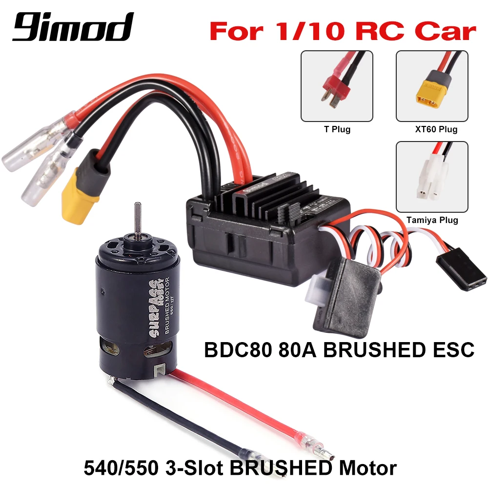 9IMOD RC Brushed Motor ESC Combo 80A ESC Speed Controller 2-3S Waterproof 540/550 Motor for 1/10 TRX4 TRX6 Traxxas HPI Redcat