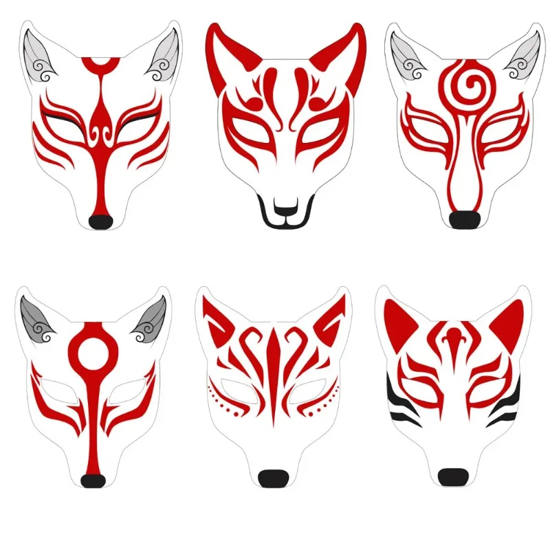 Masque de renard en cuir PU, bricolage, peint à la main, Style Anime japonais pour Cosplay, mascarade pour femmes, accessoire de fête d'halloween