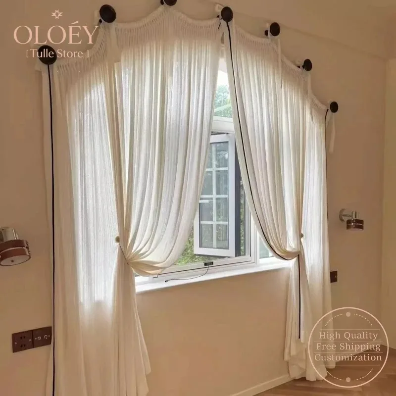 

Custom French Retro Dome Curtains for Arched Doors Carved Windows Gauze Partitions Living Room Study American Style Drapes Yarn