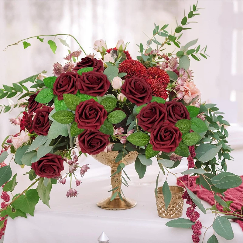 5/10/20 Stück künstliche Rosenblüten, künstliche Blumen, Schaumstoff-Rosen, mit Stiel für DIY-Hochzeitssträuße, Ornamente, Party, Heimdekoration – Detail 4