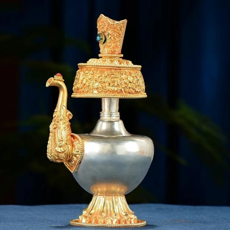 

Nepalese Mini Water Purification Bottle Alloy,Carved Tantric Auspicious Buddhism Pot,Tibetan Altars Kettle Buddhist Decorative