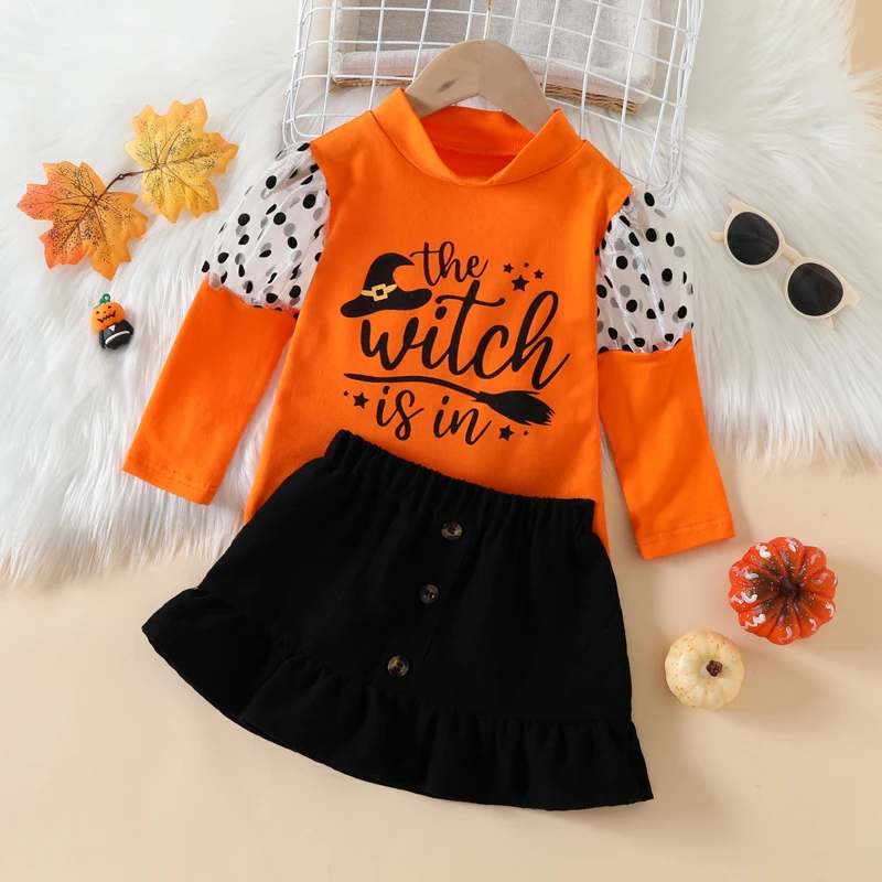 Toddler Boy Halloween Outfit Pumpkin Print Long Sleeve T-Shirt Striped Pants Set with Elastic Waistband and Drawstring