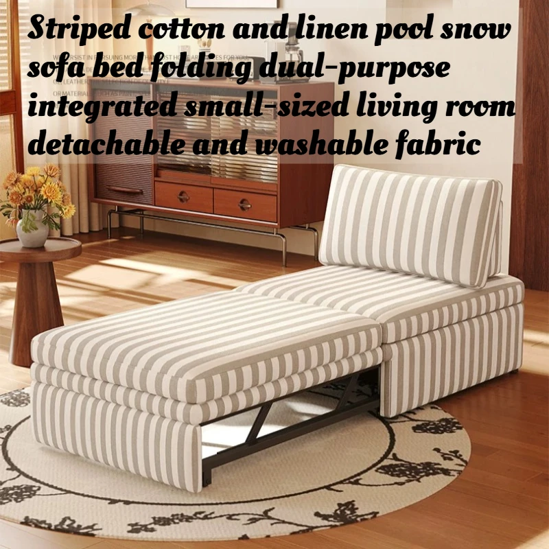 

Foldable Sofa Bed Striped Linen Fabric Sleeper Couch Small Space Convertible Loveseat Living Room Modern Removable Washable
