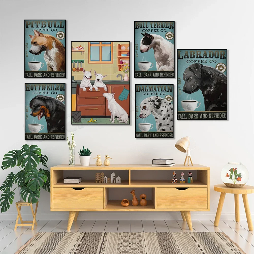 Bulldog, Doberman Pinscher, Dalmatian, Bulldog, Bull Terrier, Labrador Coffee Company Poster, Dog Coffee Poster Birthday Gift