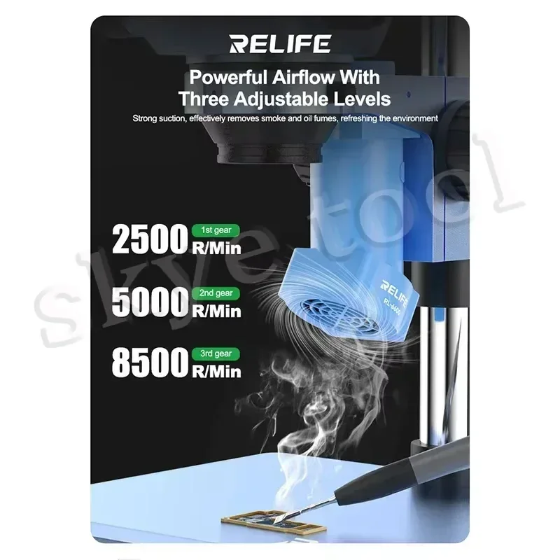 RELIFE RL-6600 Microscope Smoke Extractor Type-C Charging Interface Powerful Airflow Smoke Exhaust Fan Tool For Microscopes