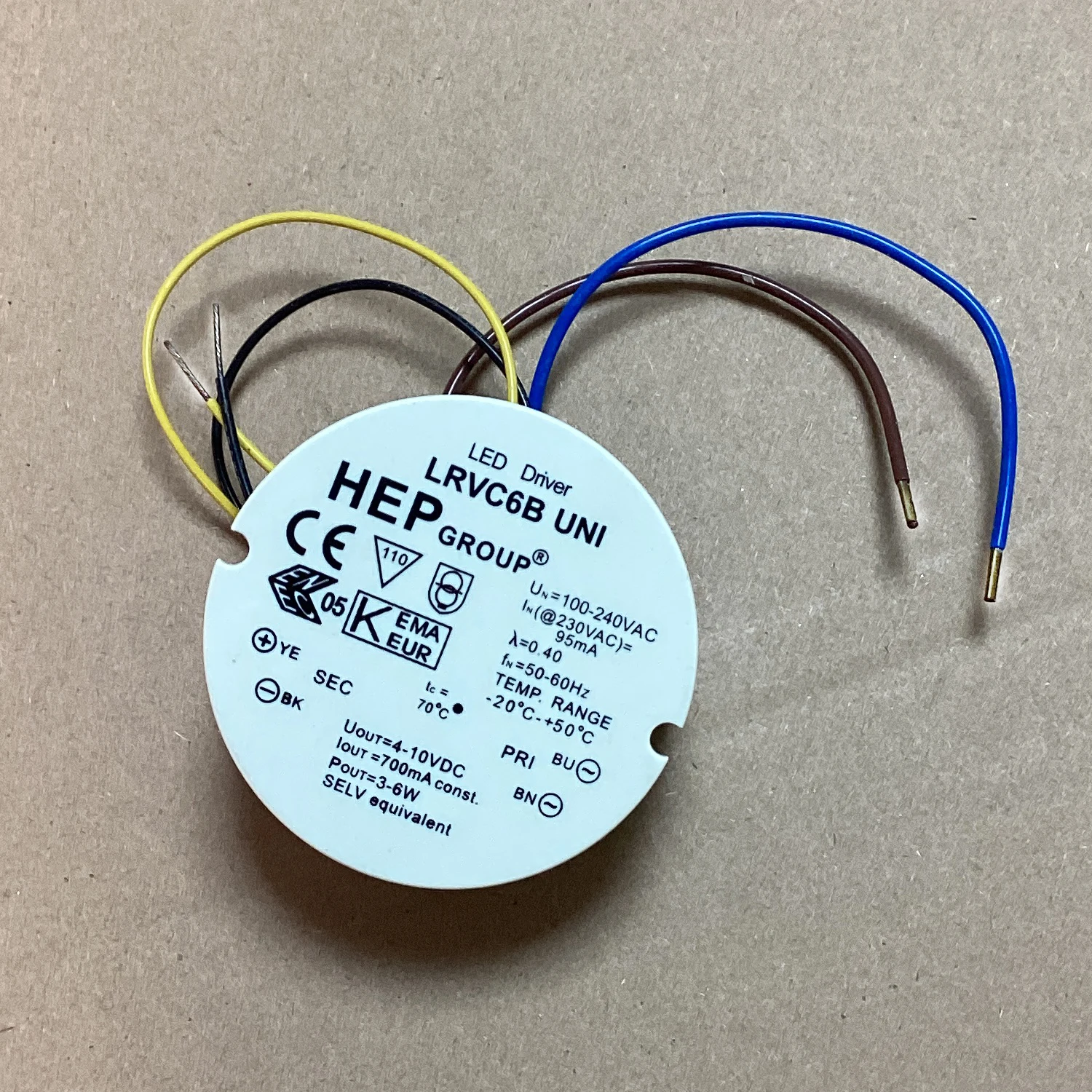 HEP LRVC6B UNI Round LED Driver Internal Mounting 700mA for 1 to 2 x3W, 1x5W Lamp Universal Voltage 100-240VAC