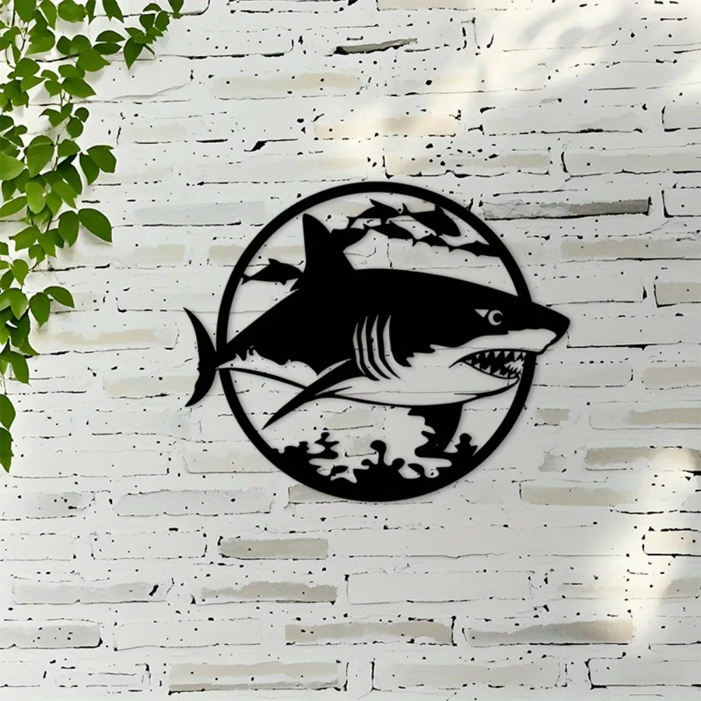 CIFBUY Wrought Iron Shark Wall Art Sculpture, Leaping Design, Handcrafted Metal Decor for Indoor Outdoor, Easy Install Home Acce
