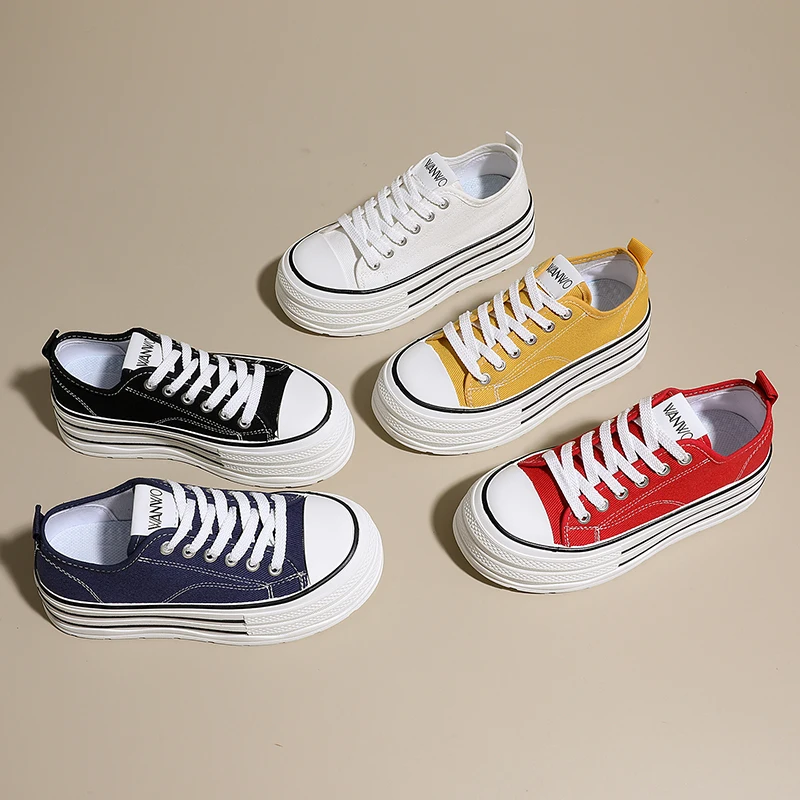 

Fashion Platform Sneakers for Women 6CM Thick Sole Breathable Casual Shoes Lace Up Wild Comfortable Rubber Outsole