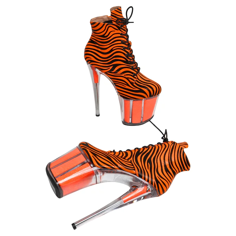 Leecabe  20CM/8inches Zebra PU upper Transparent High Heel  platform Boots Trend fashion stripper heel Pole Dance boots