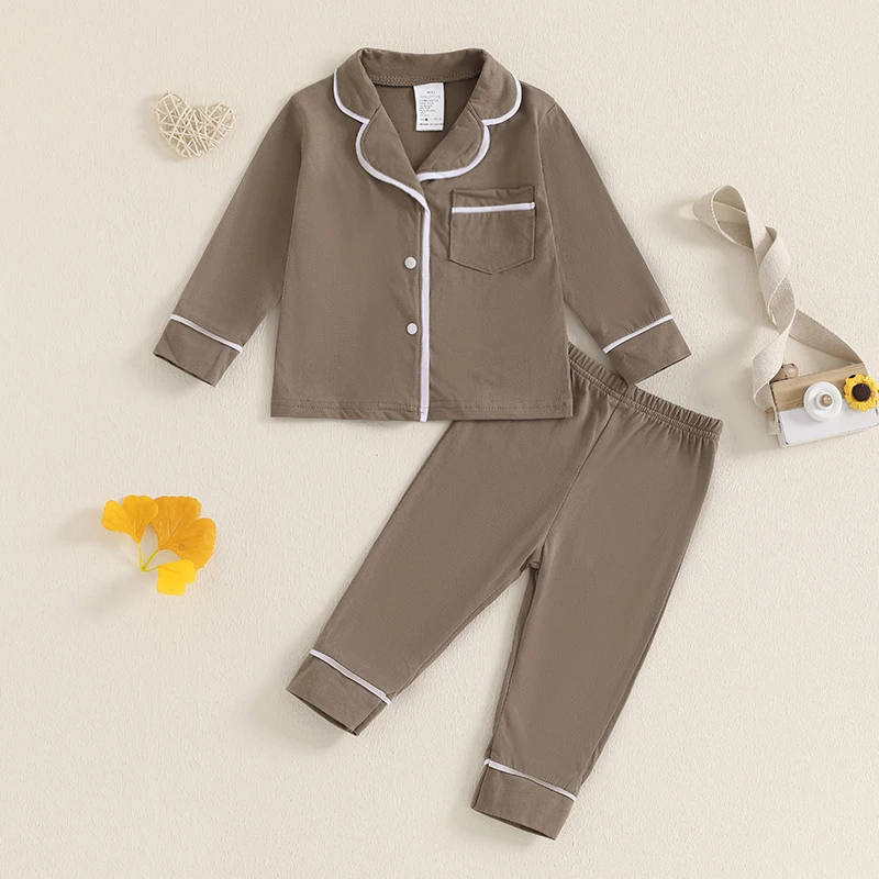 Toddler Baby Girls Boys Fall Pajamas Set Patchwork Long Sleeve Shirts Tops Long Pants 2 Pieces Lounge Suit Sleepwear for Infant