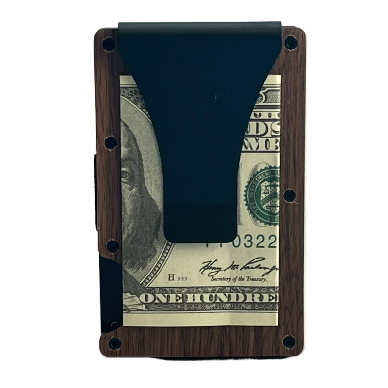 Portafoglio minimalista per uomo e donna: portafoglio RFID sottile, porta carte di credito e fermasoldi, denaro e carte facilmente rimovibili (noce)