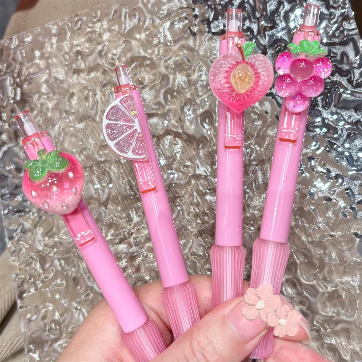1PCS Iced Peach Boba Scented Pendant Pen 0.5Mm Ins Style High Aesthetics Push Button For Writing Note-Taking And Gift Giving