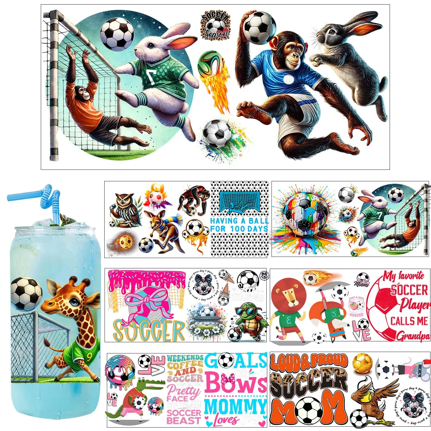 Football game day Soccer Style UV dtf Sticker Party DIY Decals 3D transfers uvdtf tumbler seal stickers 16oz uv dtf cup wraps