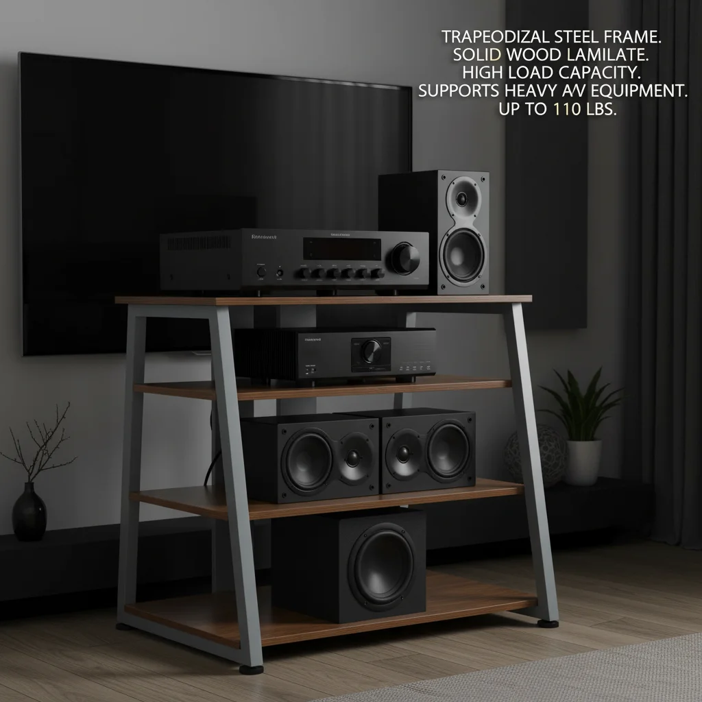 4-Tier AV Media Stand, Stereo Rack with Storage Shelves, 110 lbs Capacity Carbon Steel & MDF Equipment Organizer for Home Office, Grey