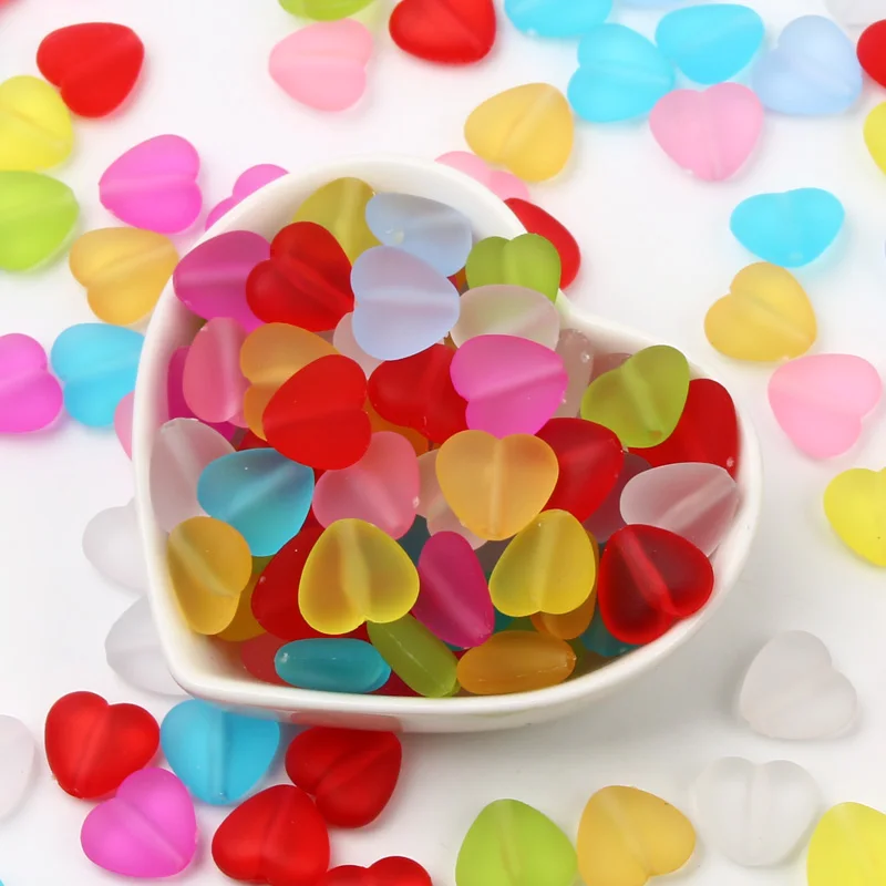 30pcs 9Color Multicolor Matte Heart Shape Acrylic Loose Beads For Jewelry Making Diy Bracelet Necklace Beaded Accessories13x14mm