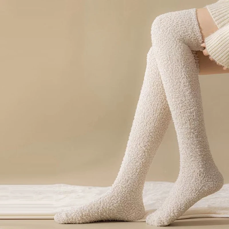 Coral Velvet Knee High Socks Autumn Winter Thickened Velvet Warm Socks Padded And Thickened Floor Socks