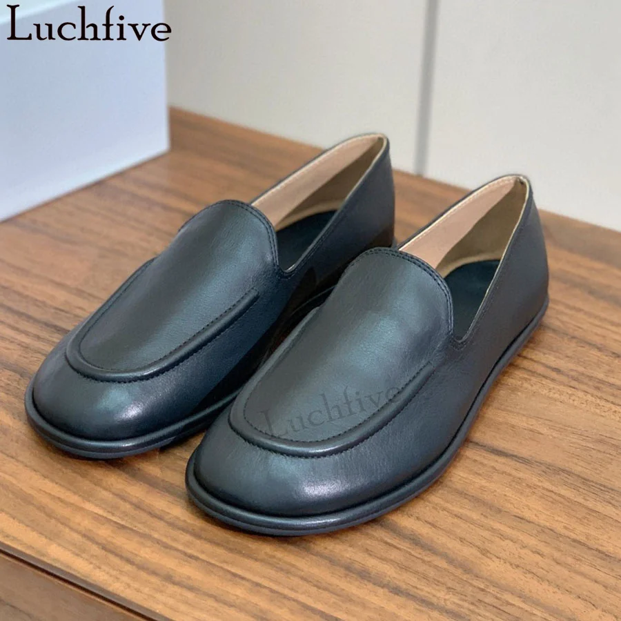 

Summer New Genuine Leather Doudou Shoes Women's Loafers Flat Shoes Casual Slip-on Walk Shoes Runway Formal Business Shoes Woman