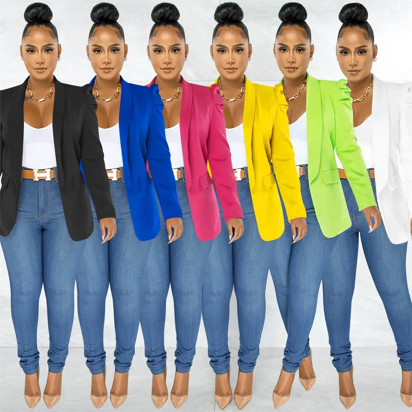 New Fashion Women's Pure Color Long Sleeve Suit Jacket X5932 Crumpled Elegant Intellectual Style Regular Sleeve Length