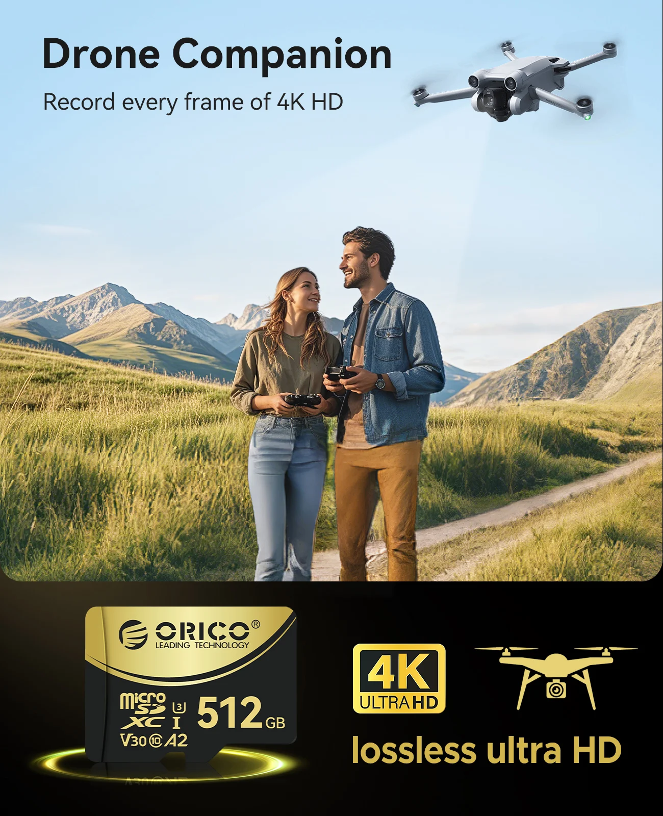 ORICO 256 GB 512 GB TF-Speicherkarte bis zu 180 MB/s Micro-SD-Karte Full HD 4K UHD C10 U3 V30 A2 für GoPRO DJI Drone Storage SD-Karte