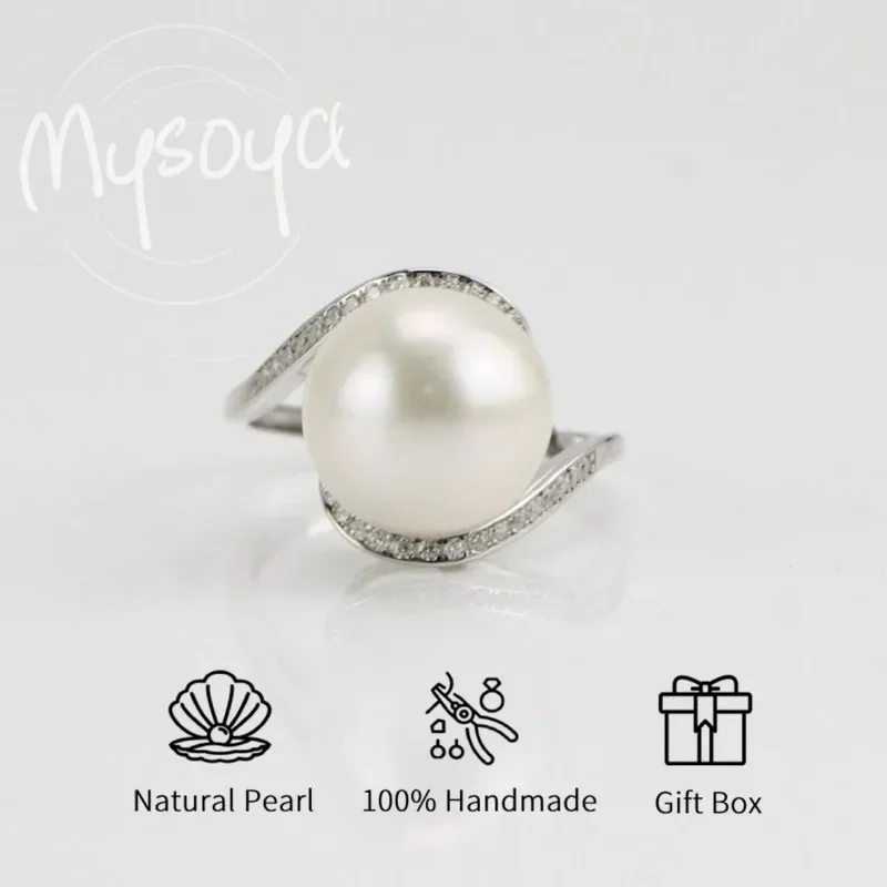 

MYSOYA White Freshwater Pearl Ring 10-11mm With Gift Box For Her/Him Birthday/Wedding/Christmas/New Year/Anniversary Gift