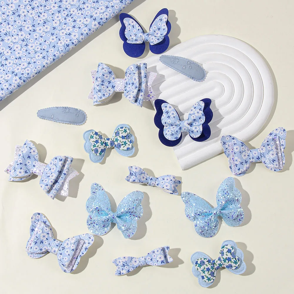 4가지 스타일의 나비 머리핀, 아이들용 리본 헤어핀, 정교한 소녀 패션 귀여운 화려한 바레트 클립, 프린트된 아기 헤어 액세서리