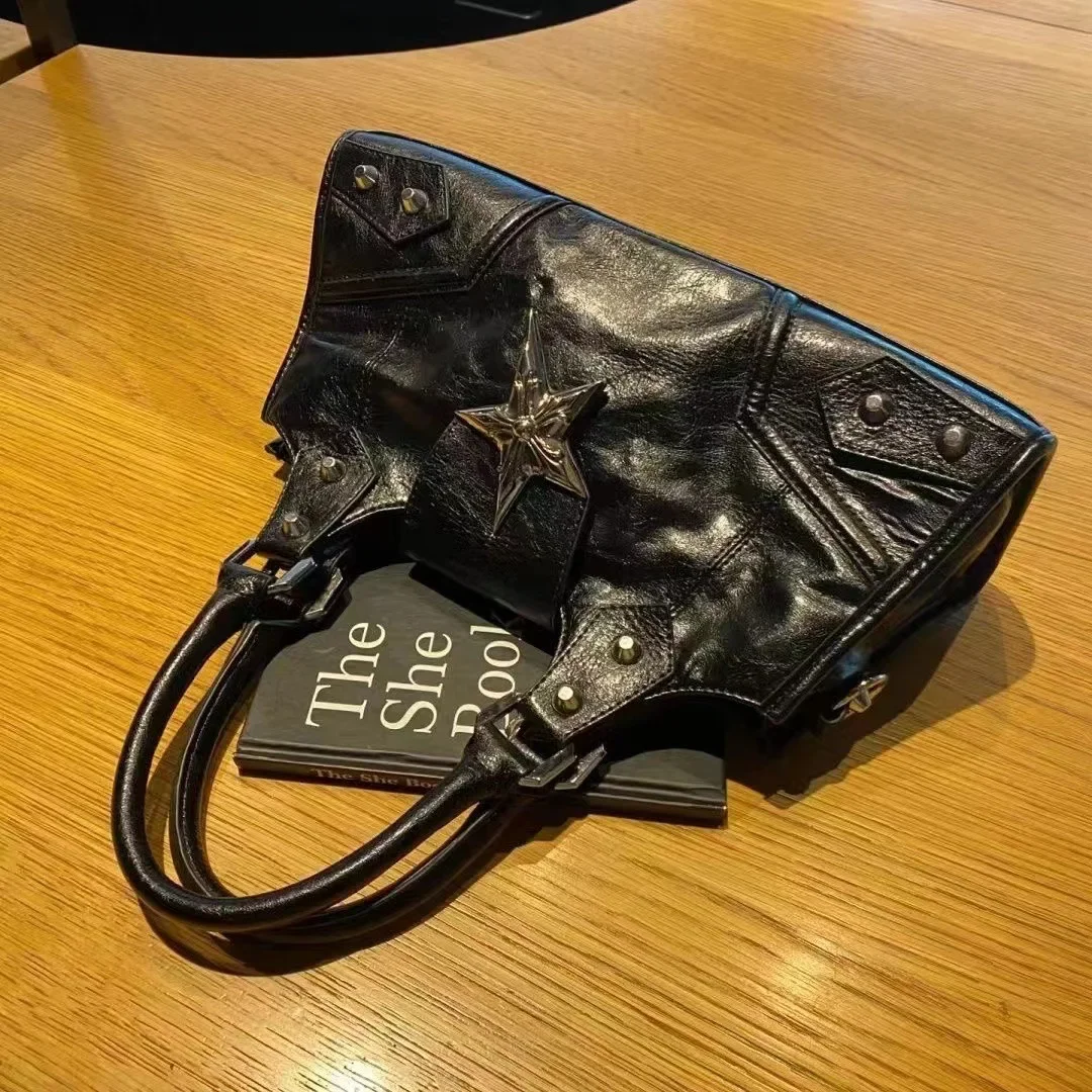 Y2K Korean Gothic Star Girl Black Bag Aesthetic Vintage Fairy Grunge Punk Goth Purse Shoulder Handbags Bucket Tote Bags Women