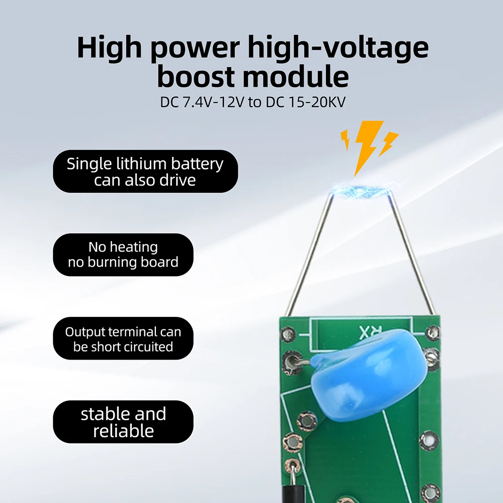 High-Power High-Voltage Boost Module DC 7.4V-12V to 15-20KV Arc Generator with No-Load Protection for Industrial Experiments