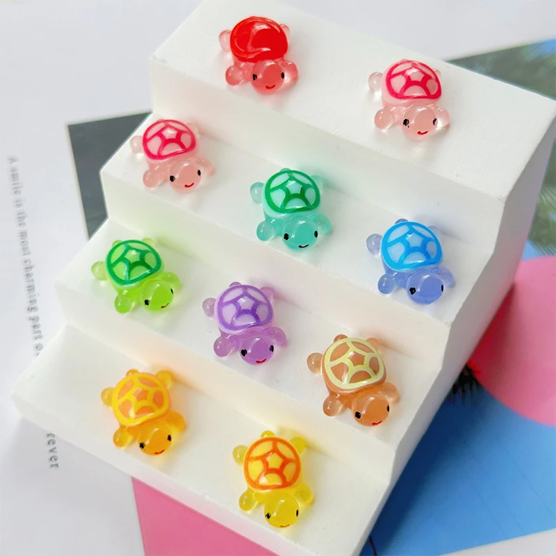 DIY Home Desktop Decoration 10Pcs Cute Cartoon Mini Luminous Turtle Resin Miniature Figurine Ornament Micro Landscape Decoration