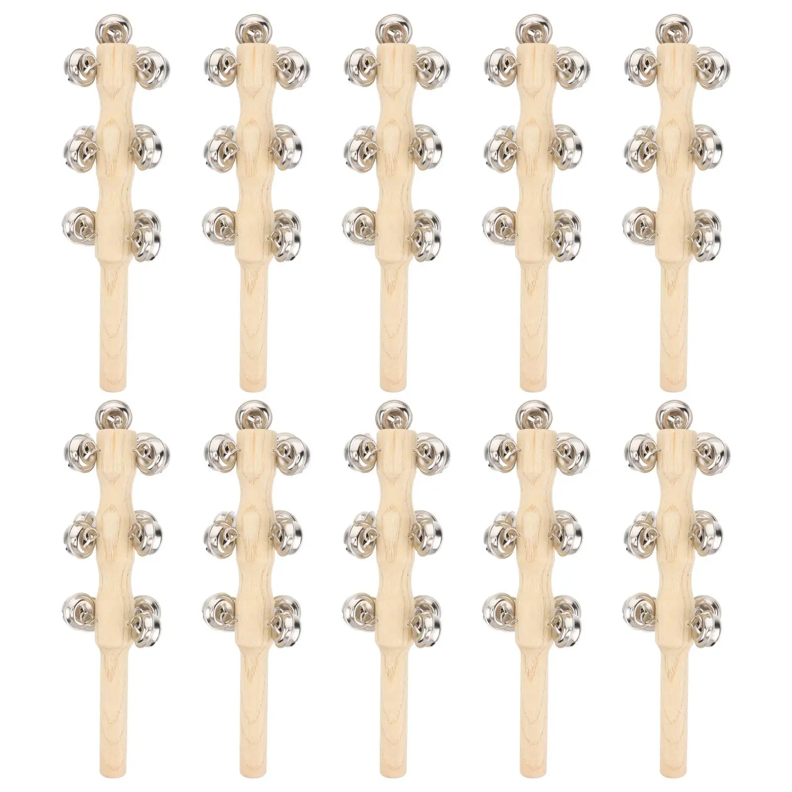 

10 Pcs Wood Toys Hand Press Bell Baby Grip Educational Jingle Bells Wooden Kids Infant Musical Development