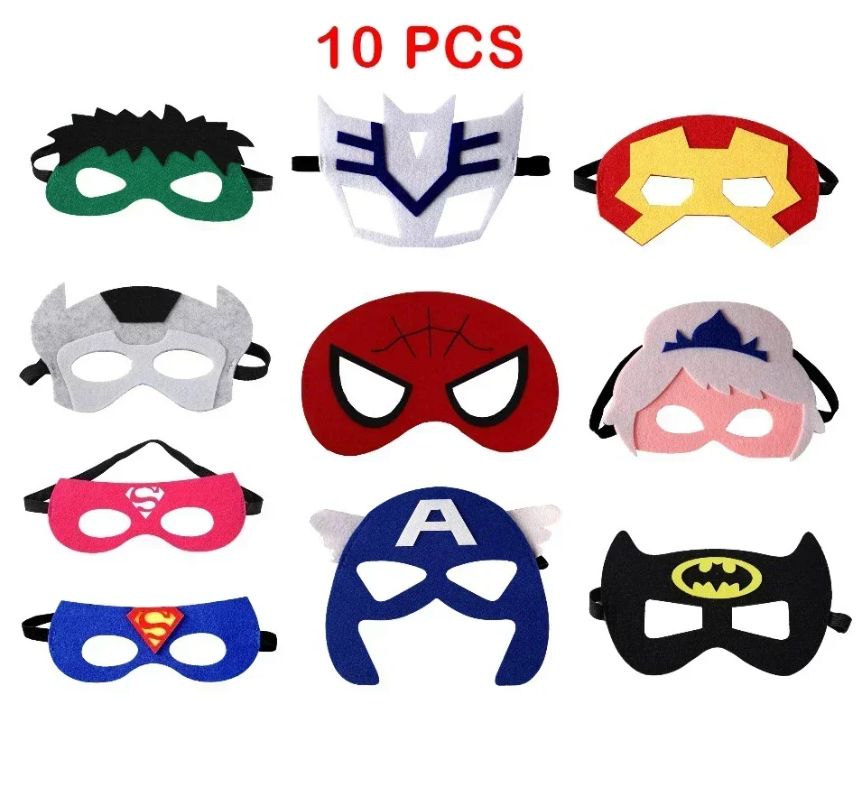 10 Pcs/Lot Superhero Mask Cosplay Christmas Halloween Kids Adult Carnival Party Props Children\'s Birthday Felt Masks Masquerade