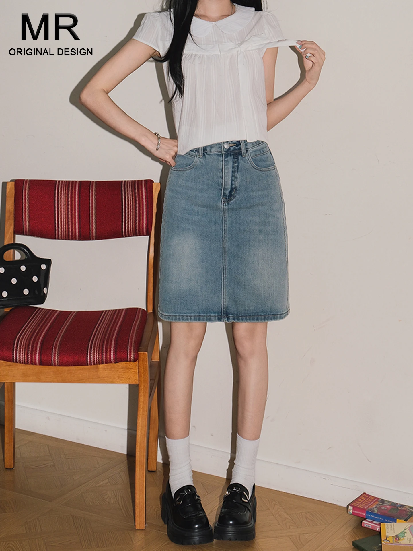 

Retro Blue High Waist A-Line Skirt Women's Summer Slimming Denim Skirts Casual High Waist A-Line Skirts for Ladies
