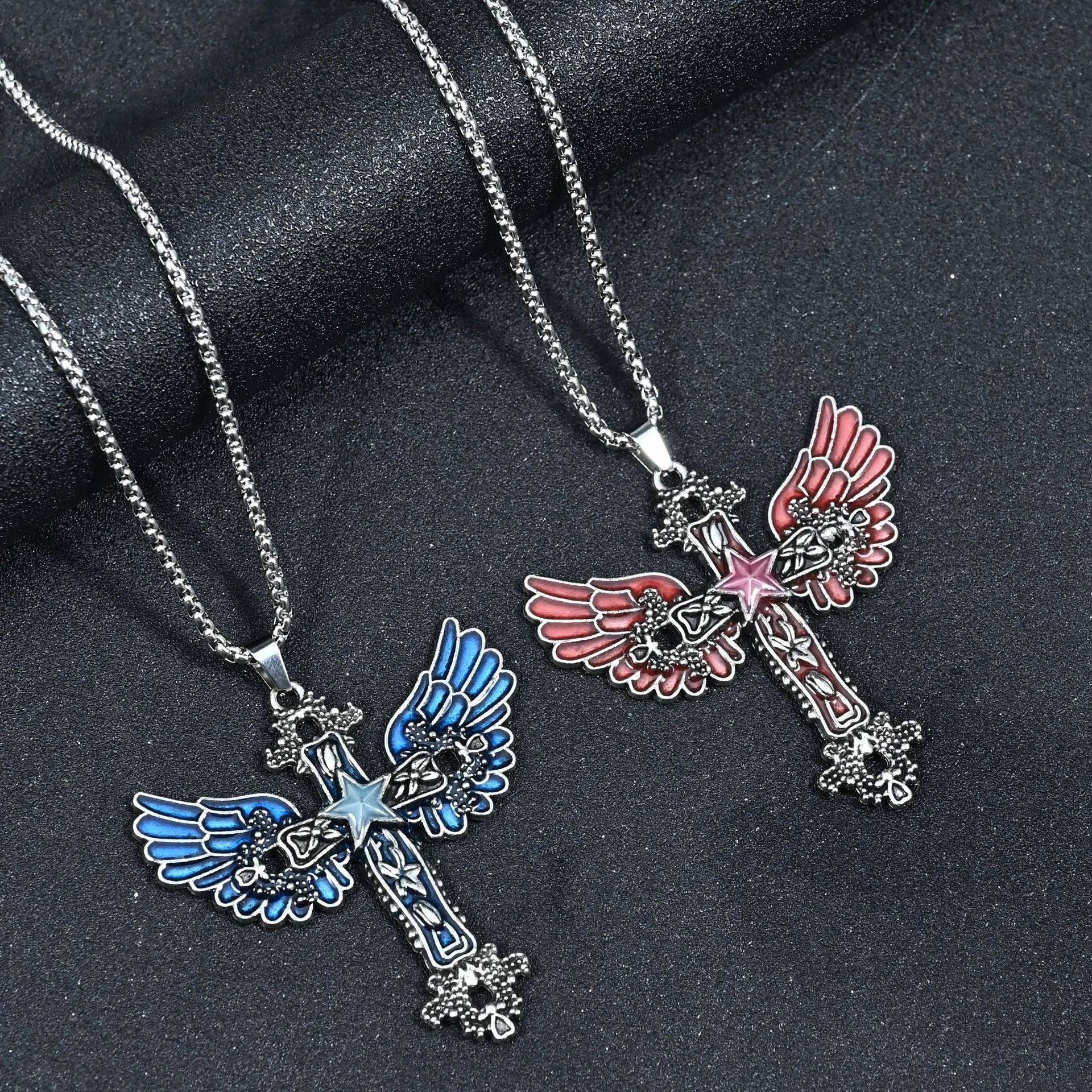 Glow In Dark Stars - Luminous Star Cross Wing Pendant Necklace