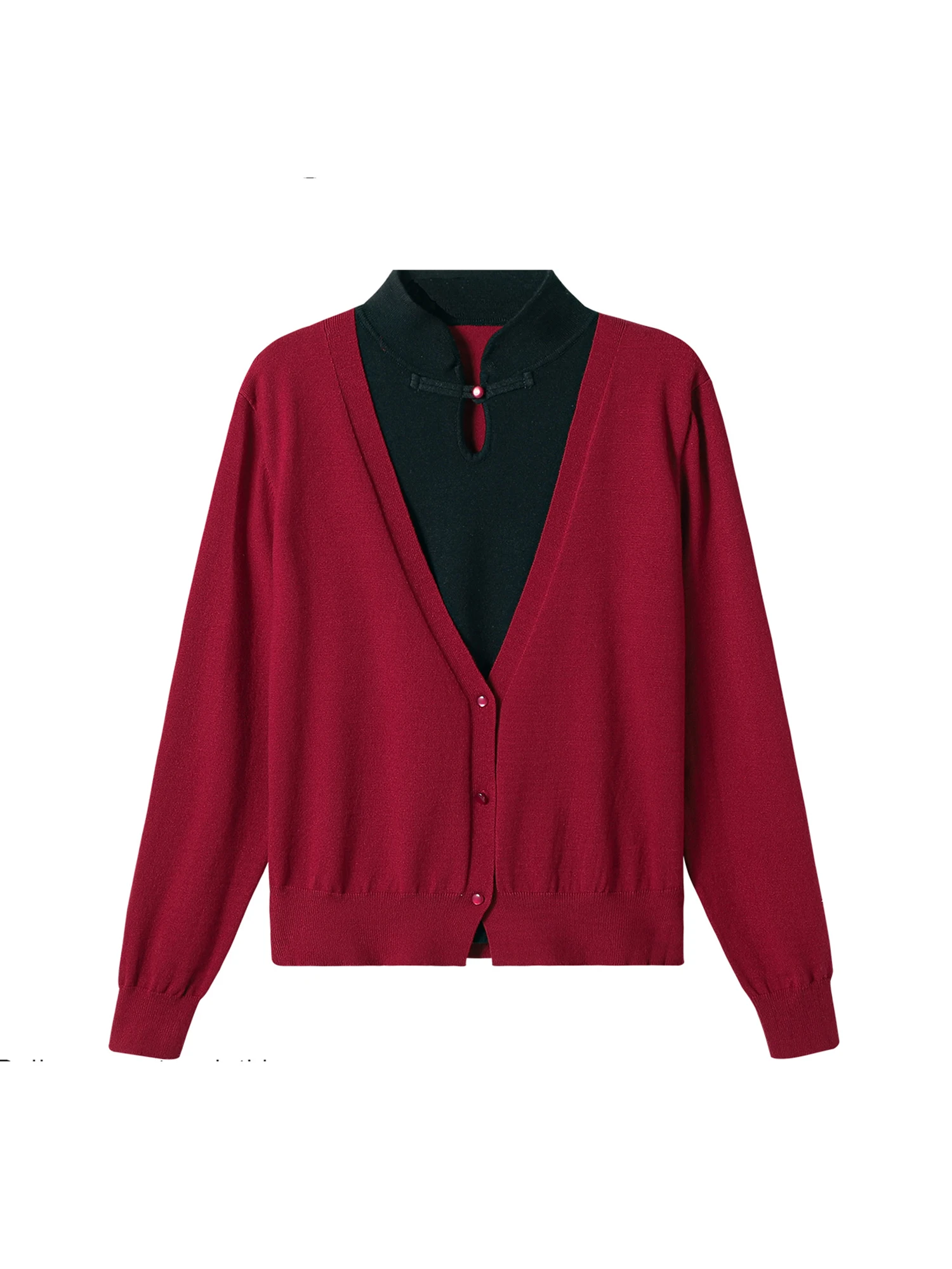Women's Burgundy Cardigan Sweater Y2k Vintage 2000s Elegant Chinese style Jumper Knit Long Sleeves Korean Sweater Autumn Winter