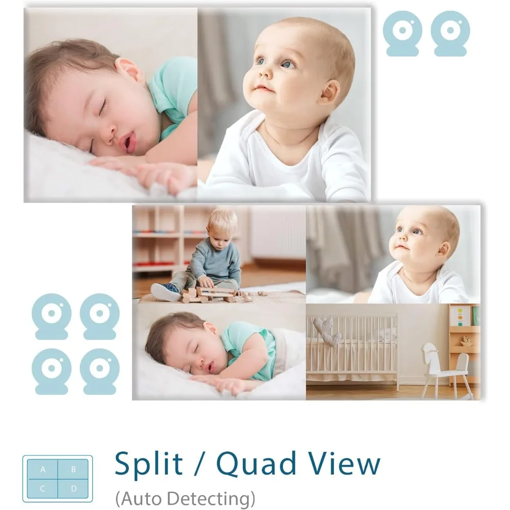 Low EMF 5" HD Auto Noise Reduce Baby Monitor with 2 Cameras.No WiFi Long Range, Split Screen, 2-Way Talk, Lullaby, Auto Night Vi