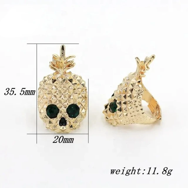 Luck Fashion Gold Plated Jewelry Skull Gemstone Eye Opening Pineapple Head Ring Couple Gift Punk Goth Date Ring AliExpress