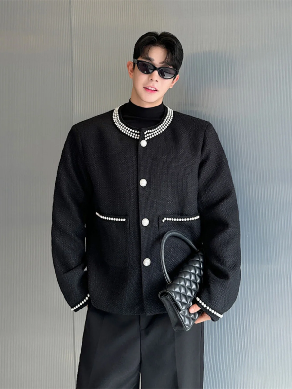 

Мужская повседневная куртка с жемчужным дизайном и длинными рукавами, роскошная и модная верхняя одежда для осени и зимы