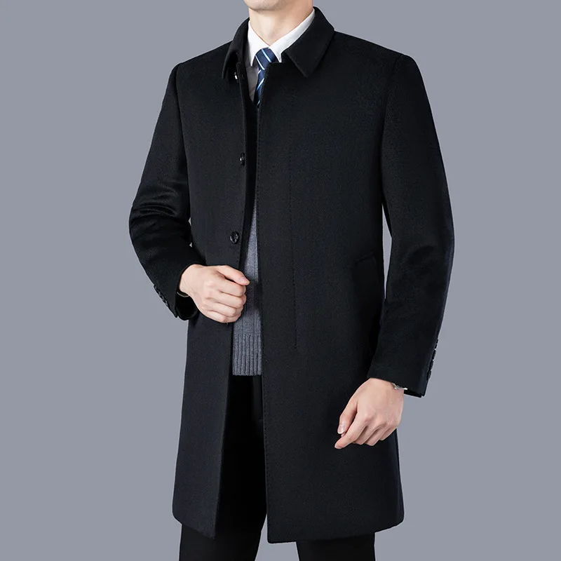 Autumn and Winter New Coat Men's Mid Length Lapel Trench Coat Business Leaders Casual