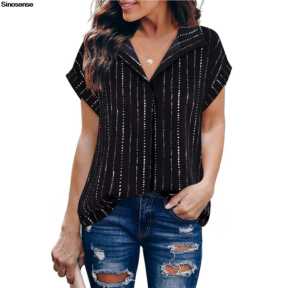 

Womens V Neck Short Sleeve Shirts Trendy Summer Work Office Business Casual Blouses Outdoor Street Travle Date Loose Shirts
