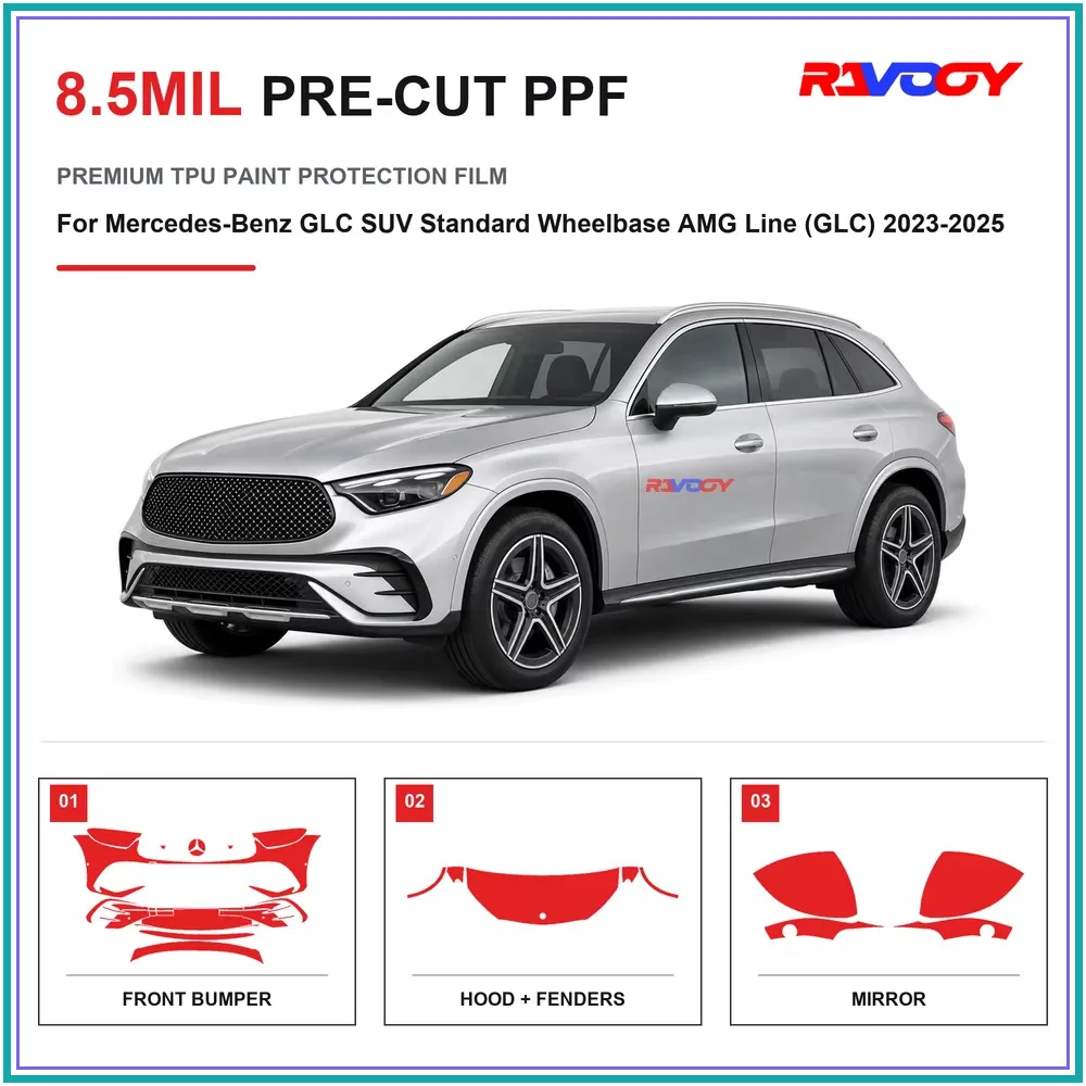 Precut PPF For Mercedes-Benz GLC SUV Standard Wheelbase AMG Line (GLC) 2023-2025 8.5mil TPU Clear Paint Protection Film UV