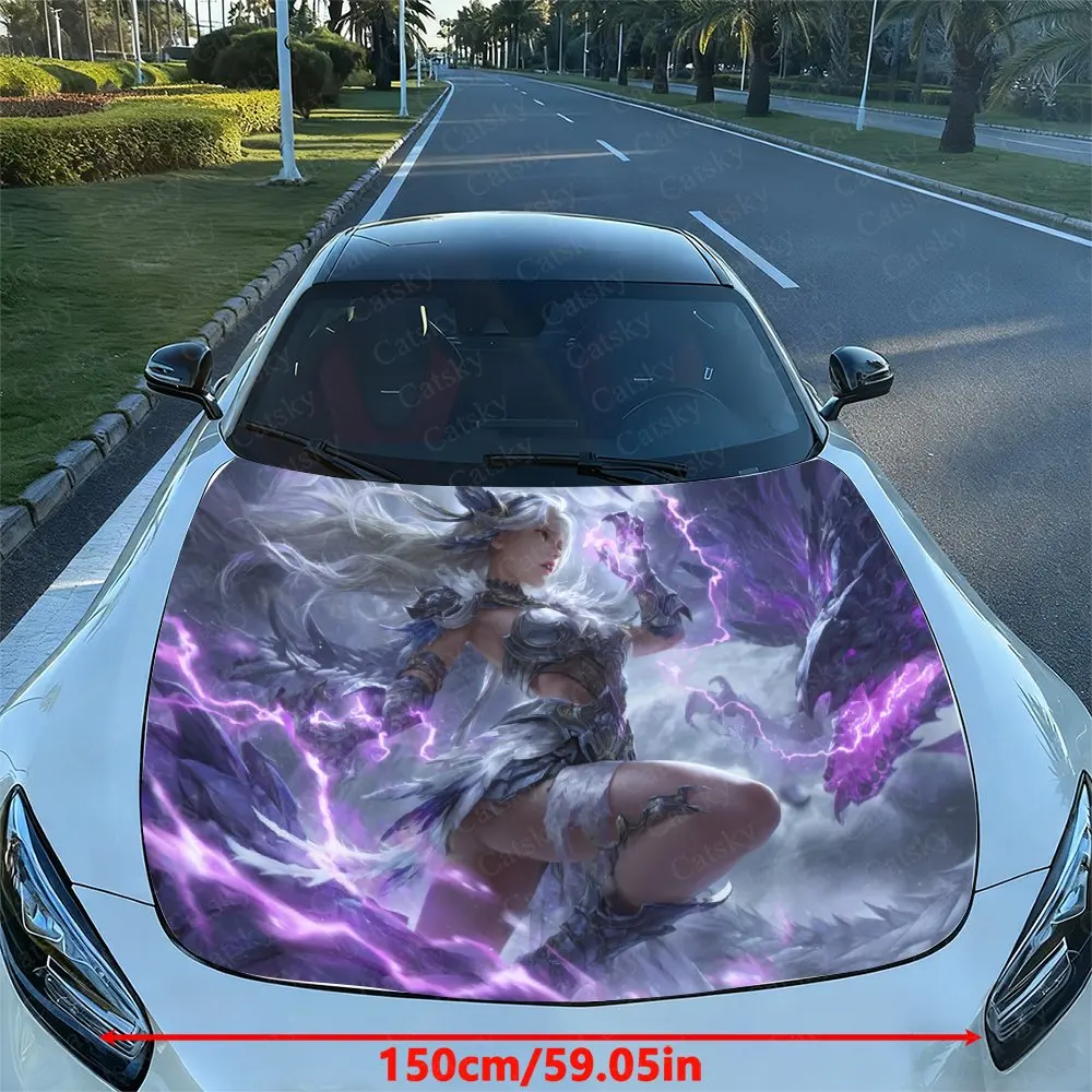 Purple Lightning Dragon Warrior Car Vinyl Wraps Car Hood Film Self-adhesive Sticker Waterproof And Scratch Resistant, Suitable F