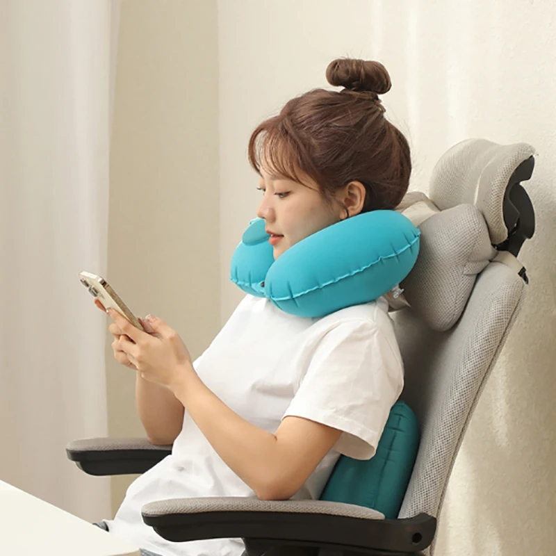 Inflatable Neck Pillow U Shape Air Pillow Neckrest Head Rest Portable Sleeping Resting Travel Pillow For Airplane Train Car