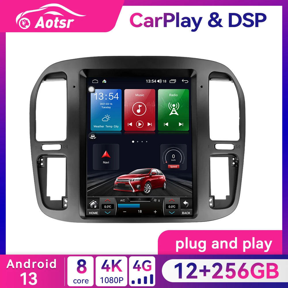 2 din CarPlay Tesla Screen Android 12.0 Car Radio For Toyota Land Cruiser 100 LC100 For Lexus LX470 2002-2007 Player Stereo Unit