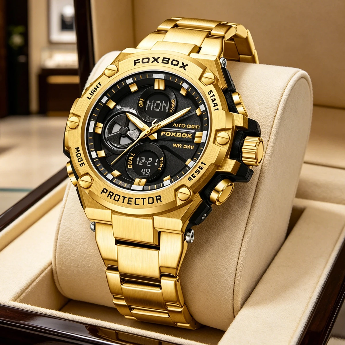 

FOXBOX Men's Electronic Electronic Watches 50M Waterproof LED Dual Display Multifunctional Digital Watches The Best Gift For Him
