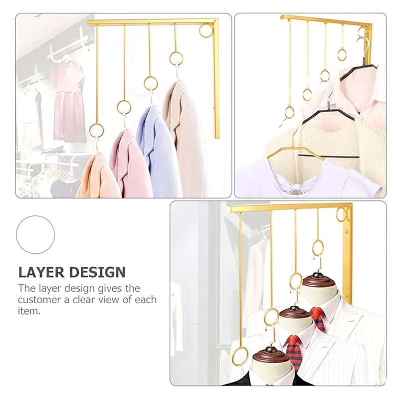 Gold Clothing Selling Store Hangers Iron Art Shelf Wall Hook Garment Show Save Space Cloakroom Underwear Organizer