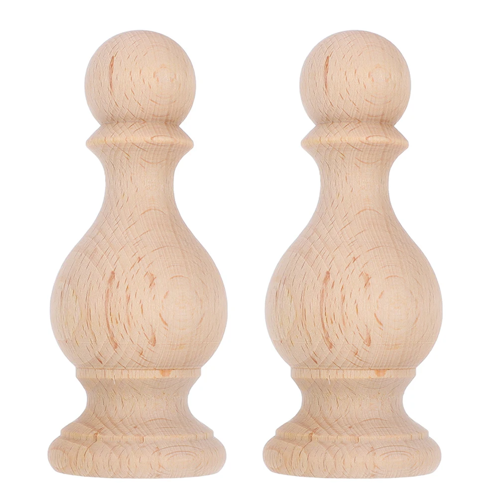 2 Pcs Pillar Furniture Wood Carving Diy Craft Finials Wooden Decoration Parts Home